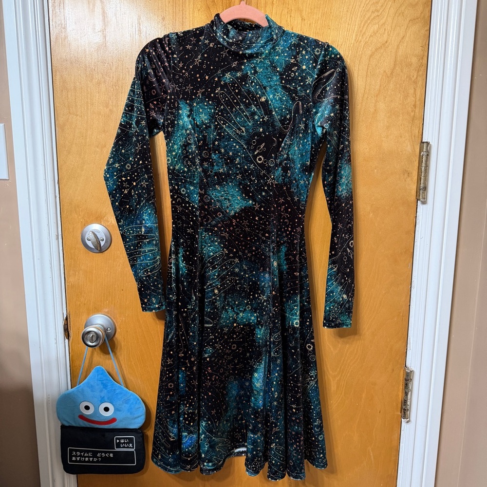 Blackmilk Black and Teal Stretch Velvet Long-Sleeve Dress Mysticism 2021
